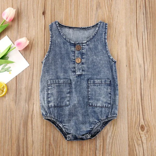 Citgeett Summer Denim Rompers Toddler Newborn Baby Boys Girls Sleeveless Button Pocket Rompers Jumpsuits One-piece Casual Outfit - Image 2
