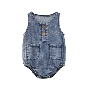 Citgeett Summer Denim Rompers Toddler Newborn Baby Boys Girls Sleeveless Button Pocket Rompers Jumpsuits One-piece Casual Outfit