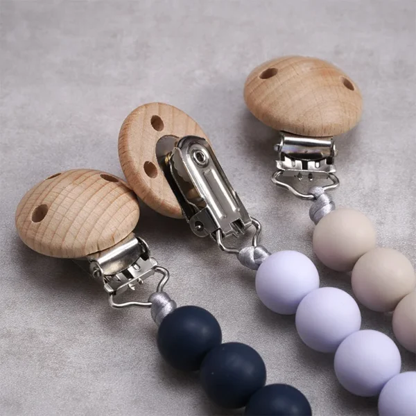 Newborn Fashion Pacifier Feeding Comfort Clip Custom Personalized Baby Wooden Silicone Metal Clip Pacifier Chain - Image 5