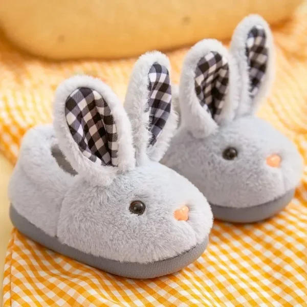 Children Indoor Slippers Winter Warm Cotton Shoes Kids Home Floor Slippers Cartoon Rabbit Anti-slip Boys Girls Plush Footwear - Image 2
