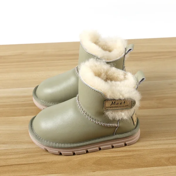 Winter New Children's Bright Leather Snow Boots Children's Boots Thickened Sheepskin Fur One Children's Shoes - Image 6
