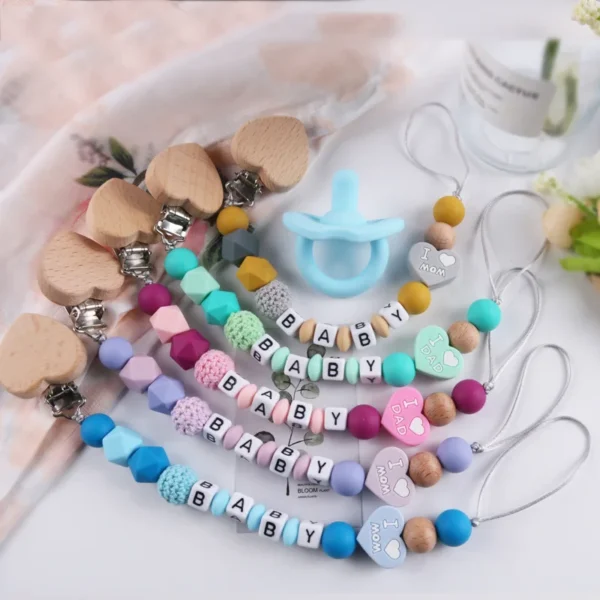 Baby Anti-drop Chain Pacifier Clips Silicone Beads Infant Nipple Appease Soother Chain Clip Dummy Holder Free Personalized Name - Image 2