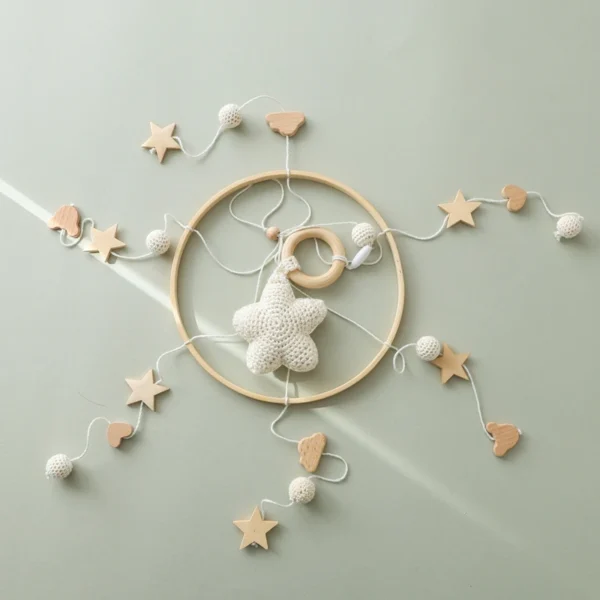 Baby Crib Mobile Bed Bell Rattle Toys Wooden Crochet Stars Pendant Bed Bell Toys Newborn Comfort Crib Bracket Hanging Toys Gifts - Image 4