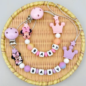 Customized English Russia Name Baby Cartoon Silicone Luminous Beads Pendant Pacifier Clips Chains Holder Teether Baby Kawaii Toy