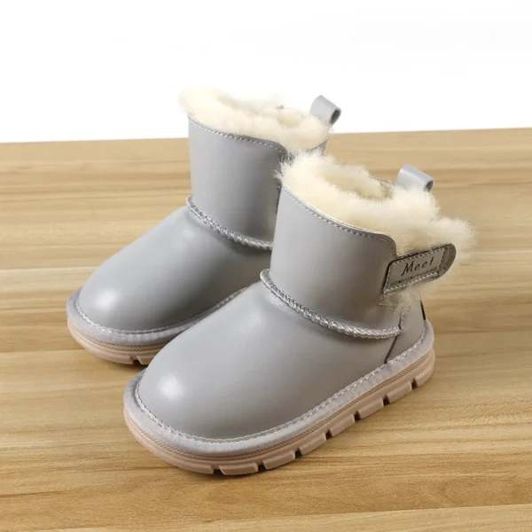 Winter New Children's Bright Leather Snow Boots Children's Boots Thickened Sheepskin Fur One Children's Shoes - Image 3
