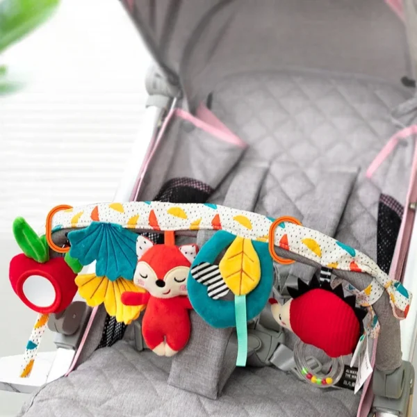 Baby Hanging Car Seat Toys Plush Activity Hanging Stroller Toys with BB Squeaker and Rattles For Newborn Travel Activity Toy